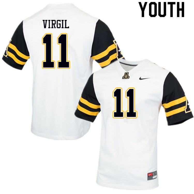 Youth #11 Jalen Virgil Appalachian State Mountaineers College Football Jerseys Sale-White - Click Image to Close